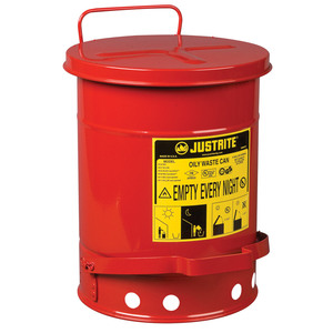 Justrite 6 Gallon Steel Oily Waste Can Red
