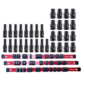1/2 Inch Impat Socket, Short Package 33 Total Pieces With FREE Red Aluminum Socket Organizer Rail Set