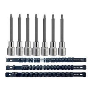 Zebra 1/2 Inch Torx Socket Bit Package 7 Total Pieces With FREE Black Aluminum Socket Organizer Rail Set