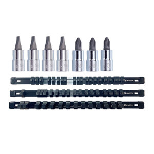 Zebra 1/4 Inch Phillips Socket Bit Package 5 Total Pieces With FREE Black Aluminum Socket Organizer Rail Set