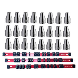 Zebra 1/2 Inch Powerdriv Socket Short, Package 22 Total Pieces With FREE Red Aluminum Socket Organiz