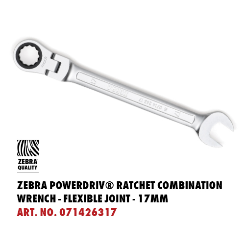 Zebra Powerdriv Ratchet Combination Wrench - Flexible Joint - Article Number 071426317