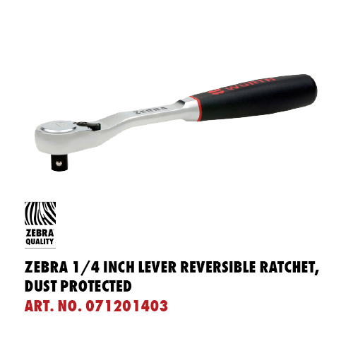 Zebra 1/4 Inch Lever Reversible Ratchet, Dust Protected Article Number 071201403