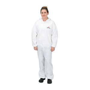 NSI ActivGARD® LX Polyethylene-Coated Polypropylene Standard DisposableCoveralls with Hood, Elastic Wrists & Ankles, Large