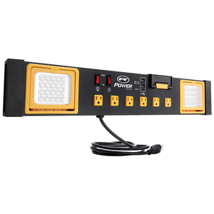 Heavy-Duty Workbench Power Strip Station With 2 LED Work Lights and 2USB / 1 USB-C Charging Ports