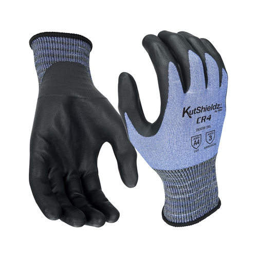 NSI KutShieldz® CR4 Touchscreen PPU Palm Coated HPPE/Metal Blend LevelA4 Cut Resistant Gloves - Blue - Xsmall