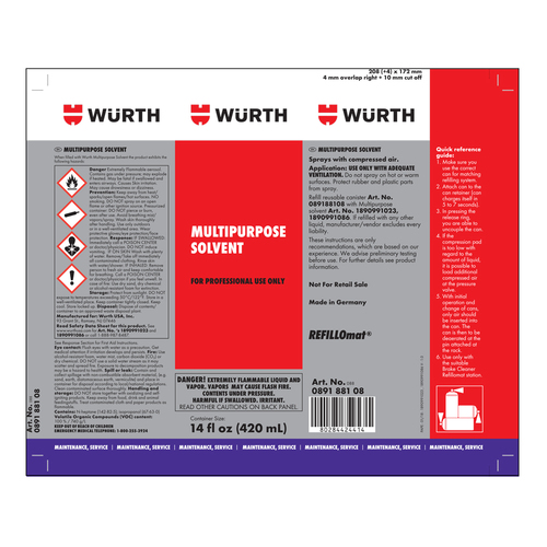 Label For 089188108 | Wurth USA