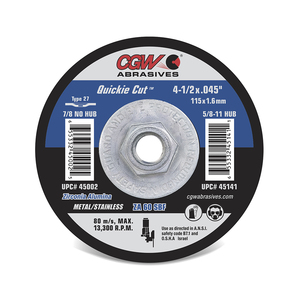Quickie Cut# Reinforced Cut-Off Wheel - Type 27 - Zirconia - 4-1/2 x .045 x 5/8-11