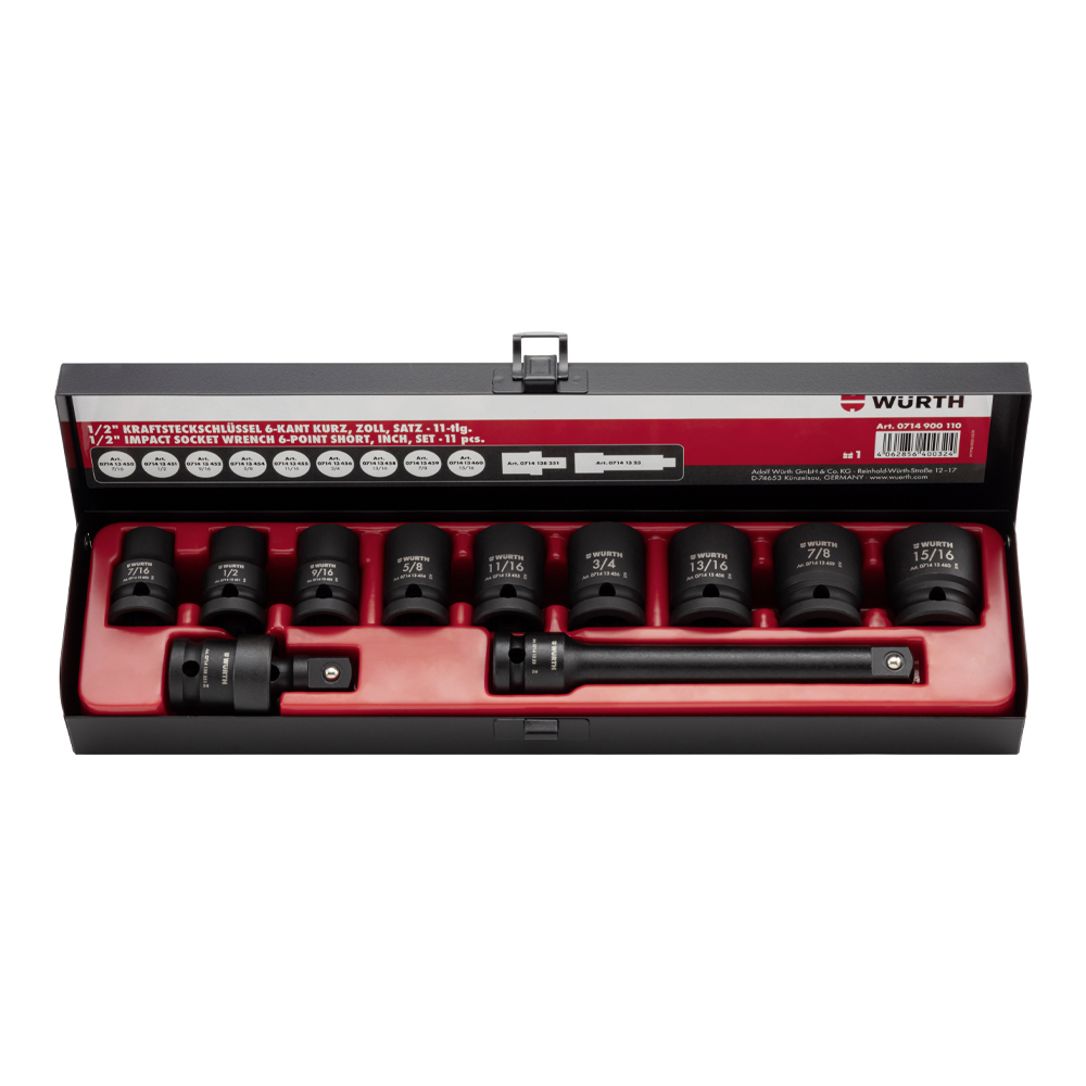 1/2" Impact Socket Short Set 11 pieces Assortments and Sets