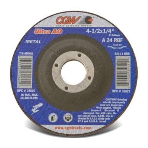 Depressed Center Grinding Wheel - 1/4 Inch (6.4mm) - Type 27 - Aluminum Oxide - 9 x 1/4 x 5/8-11