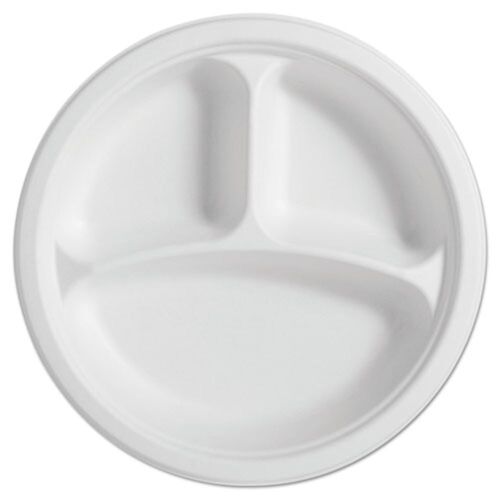 PaperPro Naturals Fiber Round Plates, 3-Compartment, 10.25
