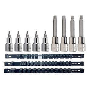 Zebra 1/2 Inch Point Socket Bit Short, Package 12 Total Pieces With FREE Black Aluminum Socket Organizer Rail Set