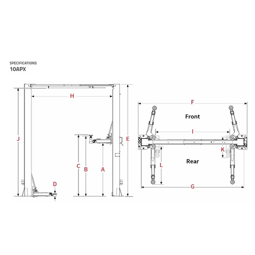 10APX Lift, 10000lb Capacity 2 Post Clear Floor Adjustable Width/TALL