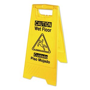 Bilingual Yellow Wet Floor Sign, 12.05 X 1.55 X 24.3