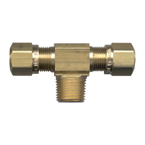 Brass DOT Air Brake - Nylon Tubing Tee -Ends Tube Center Male Pipe Thread - 3/8 In Tube x 3/8 In Male Pipe Thread (MPT)
