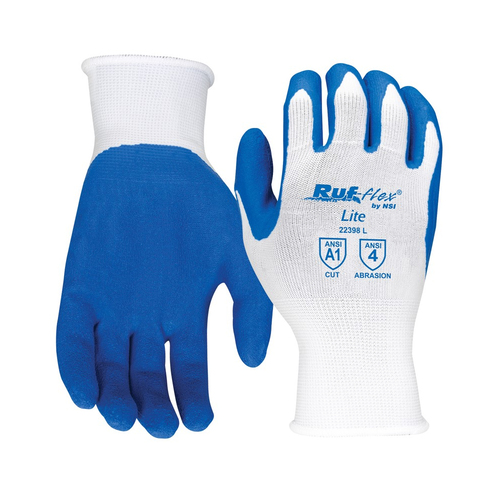 NSI Ruf-flex® Lite Blue Latex Palm Coated Nylon String Knit Gloves -Large