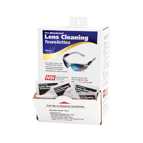 NSI C-Clear Non-Silicone Anti-Fog Moist Safety GlassesLens Cleaning Towelettes, 100/Box