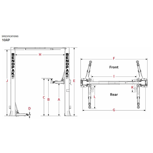 10AP Lift, 10000lb Capacity 2 Post Clear Floor Adustable Width