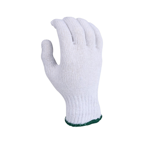 NSI Green Cuff Bleached Cotton Poly Blend Knit Gloves, 12 Pair/Pack -White
