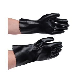 NSI Economical 12" Gauntlet Cuff Interlock Lined Black Smooth PVC Coated Chemical Resistant Gloves