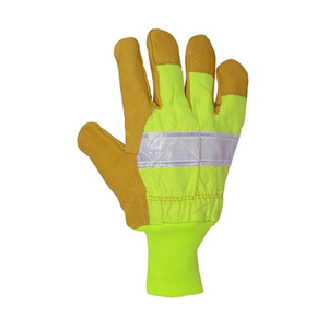 HI-VIS OR PINSI Hi-Vis Knitwrist Reflective & Insulated Pigskin LeatherWork Gloves, Lime, 2XLarge