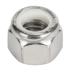 Hex Lock Nut With White Nylon Insert - Metric - DIN 985 - A4 M10-1.5 - 316 Stainless Steel