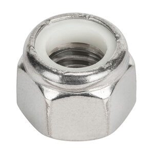 Hex Lock Nut With White Nylon Insert - Metric - DIN 985 - A4-80 M5-.80 - 316 Stainless Steel