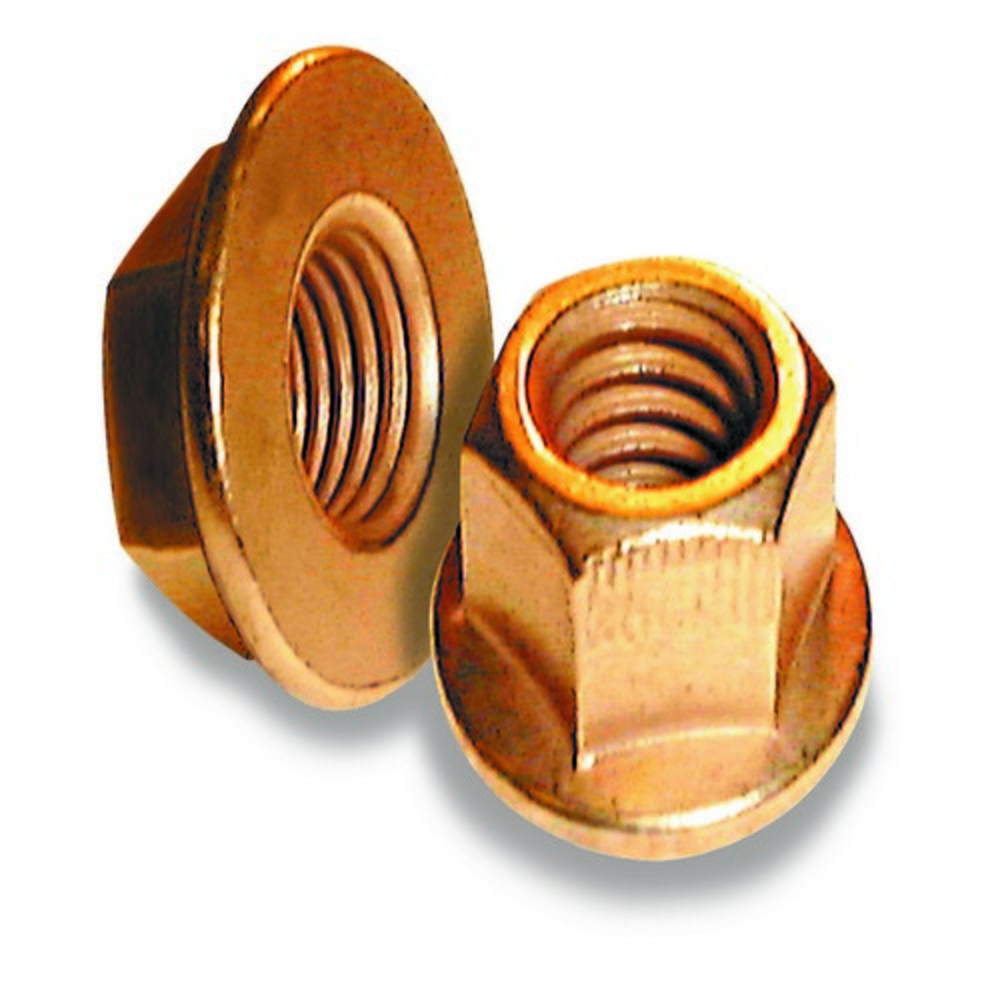M8-1.25 Copper Plated Steel Flange Nuts 10mm Hex M8x1.25 Flare Nut 8mm 10 