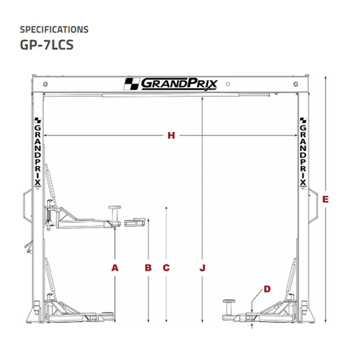 GP-7 GrandPrix Series 7000lbs Capacity 2 Post Lift - 106.5