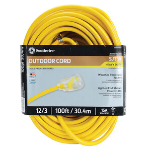 Southwire® 100' Pro-Power 12/3 Gauge Outdoor Extension Power Cord withPower Indicator Light