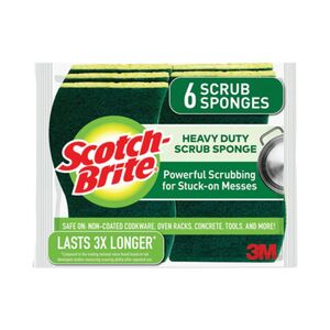 Heavy-Duty Scrub Sponge, 4.5 x 2.7, 0.6" Thick, Yellow/Green, 6/Pack