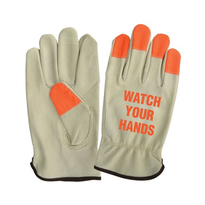 NSI Watch Your Hands Hi-Vis Orange Fingertip Grain Leather Driver'sGloves, Large
