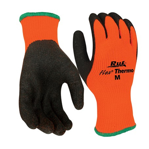NSI Ruf-flex® Thermo Black Rubber Palm Coated Hi-Vis Orange InsulatedWork Gloves, Xlarge