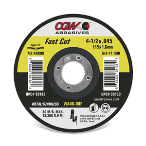 Fast Cut Wheels- Metal / Stainless Steel - Type 27 - Aluminum Oxide - 6 x .045