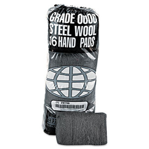 Industrial-Quality Steel Wool Hand Pads, #0000 Super Fine, Steel Gray, 16 Pads/Sleeve, 12 Sleeves
