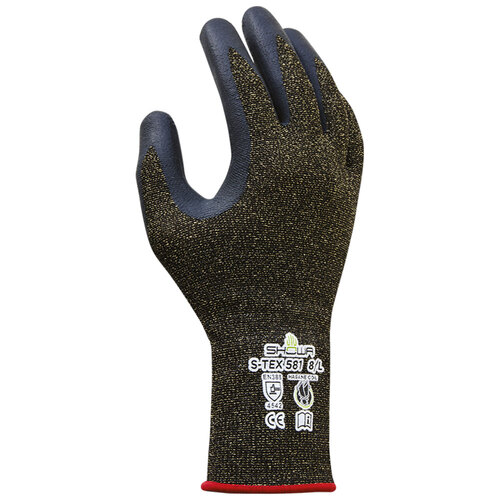 SHOWA Cut Resistant Coated Gloves, A5 Cut Level, 15 ga, Black, SM