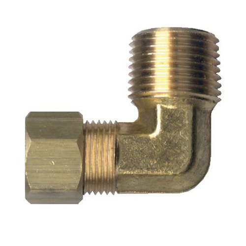 Brass Compression - Fittings 90-Degree Elbow - Tube to Male Pipe - 1/4 Inch Tube x 1/8 Inch Male Pipe Thread (MPT)