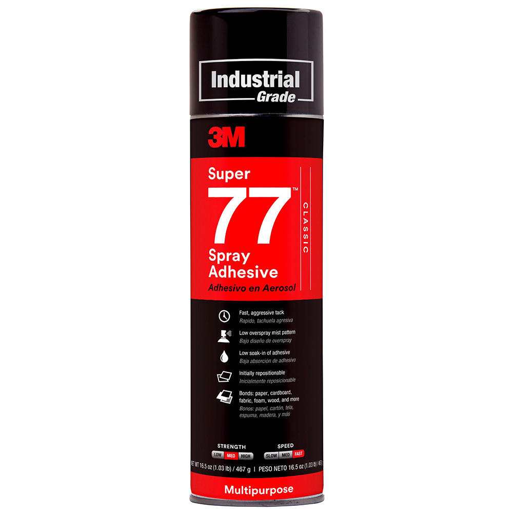 3M™ Super 77 Classic Spray Adhesive, Clear, 24 fl oz Rubber / Molding