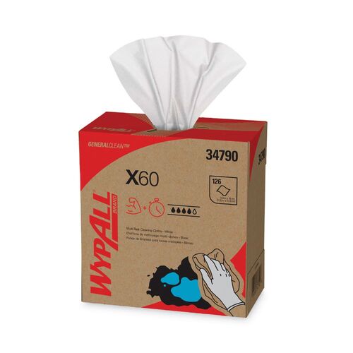 General Clean X60 Cloths, POP-UP Box, 8.34 x 16.8, White, 126/Box, 10 Boxes/Carton