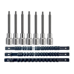 Zebra 1/2 Inch Torx Socket Bit Package 10 Total Pieces With FREE Black Aluminum Socket Organizer Rail Set