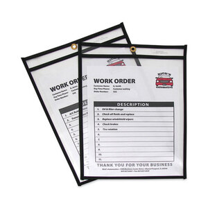 Stitched Shop Ticket Holders, Heavy-Duty, Top Load 9 x 12 Insert, Clear Front, Black Border, 25/Box