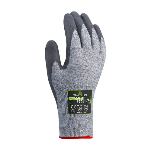 SHOWA Cut Resistant Coated Gloves, A4 Cut Level, 13 ga, Gray, SM
