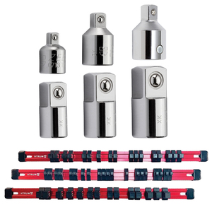 Zebra Step Down Socket Package 6 Total Pieces With FREE Red Aluminum Socket Organizer Rail Set