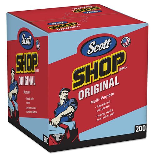 Shop Towels, Pop-Up Box, 1 Ply, 10 X 12, Blue, 200/Box, 8 Boxes/Carton