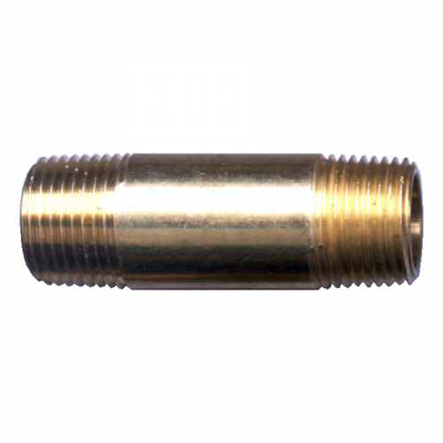 Brass Pipe - Fittings Long Nipple - 1/2 Inch Male Pipe Thread (MPT) x 2 Inch Overall Length (OAL)