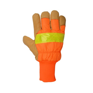 HI-VIS OR PINSI Hi-Vis Knitwrist Reflective & Insulated Pigskin LeatherWork Gloves, Orange, 2XLarge