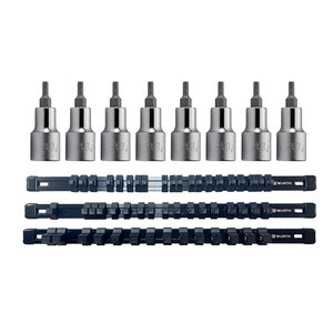 Zebra 1/2 Inch Hexagon Socket Package 11 Total Pieces With FREE Black Aluminum Socket Organizer Rail Set
