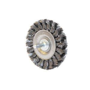 Weiler® 3-1/4" Stem-Mounted Knot Wire Wheel, .014" Steel Fill, 1/4" Stem