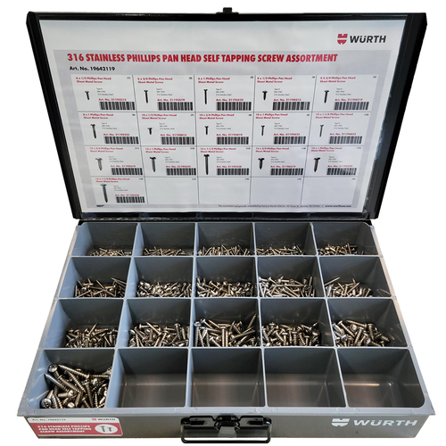 316 Stainless Steel Philips Pan Head Self Taping Screw Assortment -1,250 Pieces