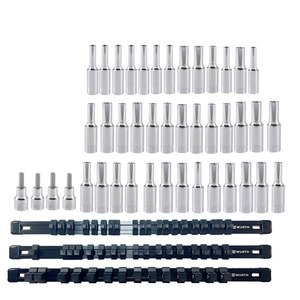 Zebra Long Hex Socket Package 46 Total Pieces With FREE Black Aluminum Socket Organizer Rail Set